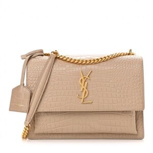 Yves Saint Laurent Crocodile Embossed Crossbody Bag in Beige